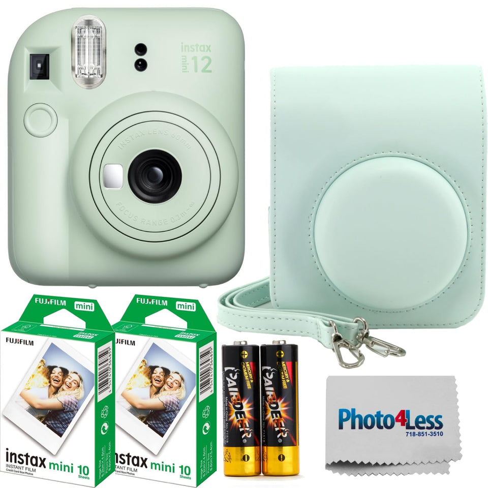 Fujifilm Instax Mini 12 Mint Green front view for portable instant photos