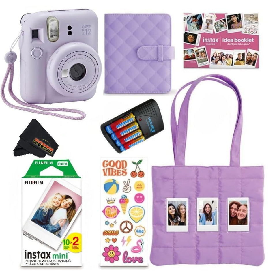 FUJIFILM Instax Mini 12 front view shows compact instant camera for quick memories.