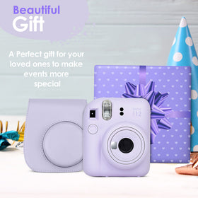 Fujifilm Instax Mini 12 lens cutout case provides safe transport.