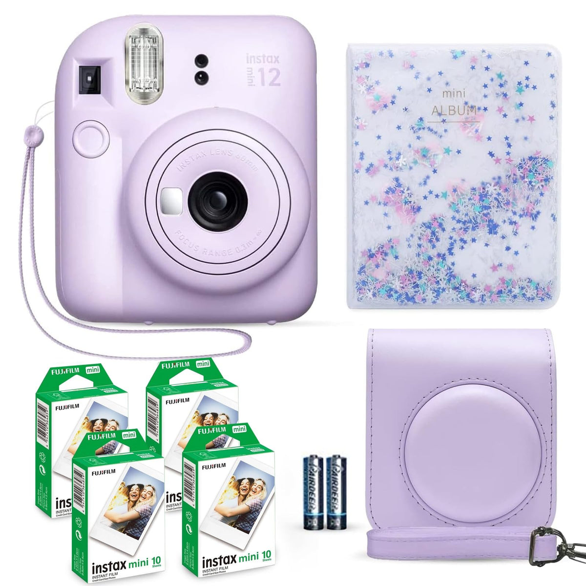 Fujifilm Instax Mini 12 camera in lilac purple for instant prints on the go.