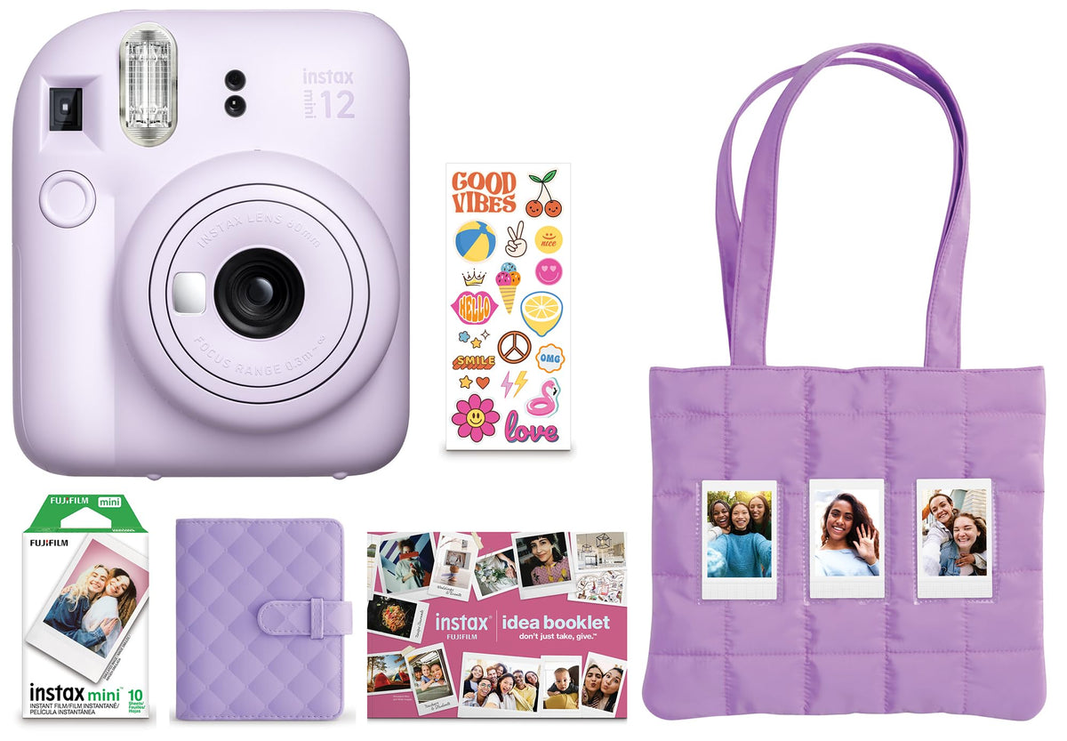 FUJIFILM Instax Mini 12 Lilac Purple front view for easy selfies and instant prints