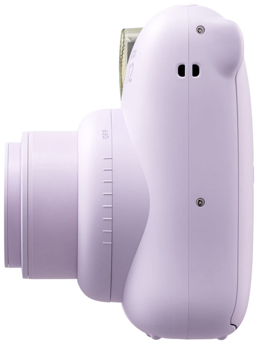Fujifilm Instax Mini 12 Lilac selfie mirror helps frame portraits easily.