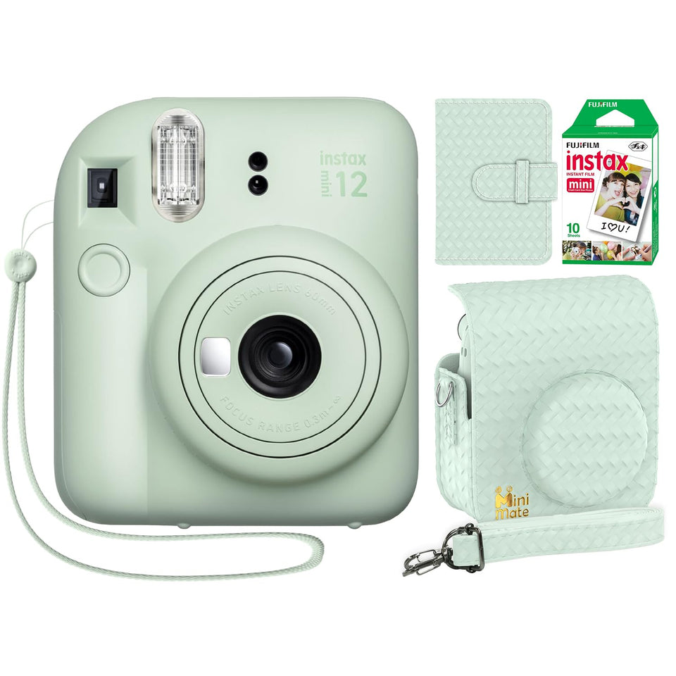 Fujifilm Instax Mini 12 mint green camera shown for quick, on-the-go instant prints.