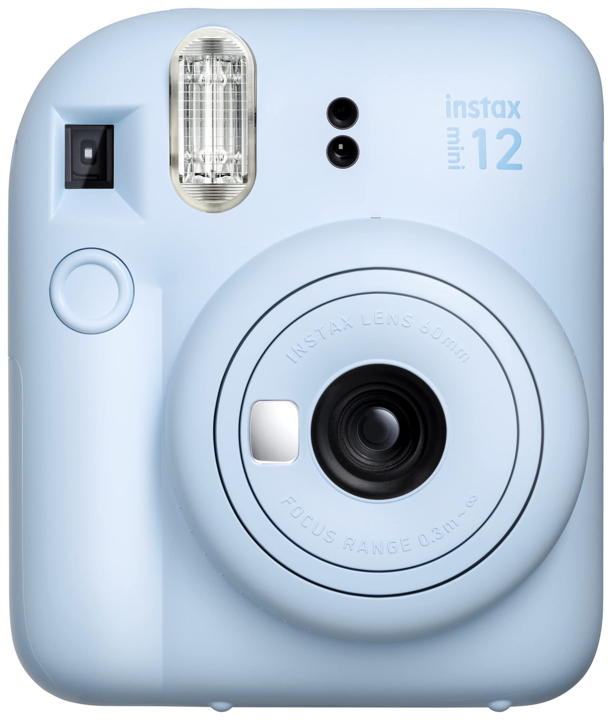 Fujifilm Instax Mini 12 pastel blue body with simple power control for quick setup