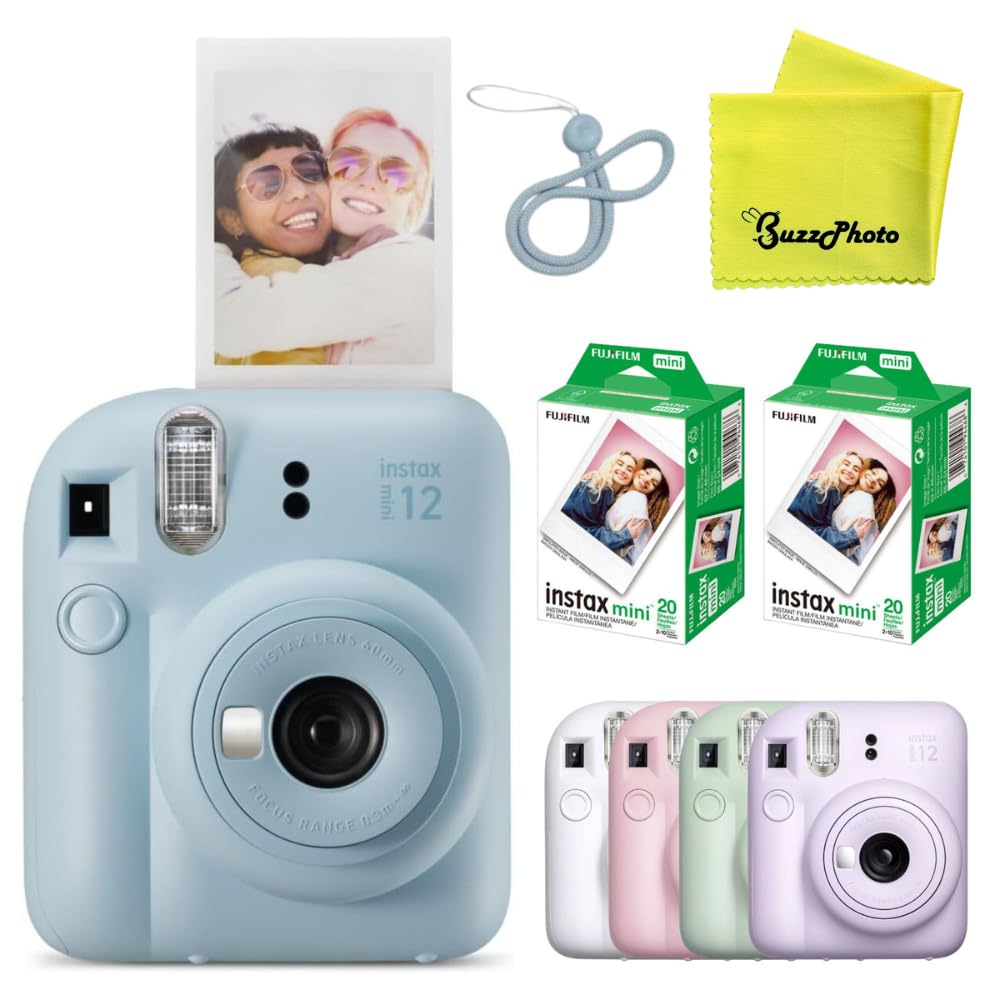 Fujifilm Instax Mini 12 pastel blue front view for on-the-go memories