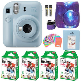 Fujifilm Instax Mini 12 pastel blue front view, compact design ideal for on-the-go memories.