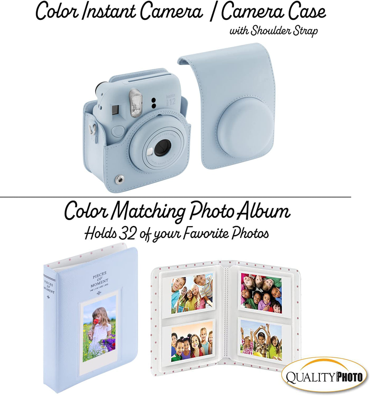 Fujifilm Instax Mini 12 photo album keeps prints neatly organized.