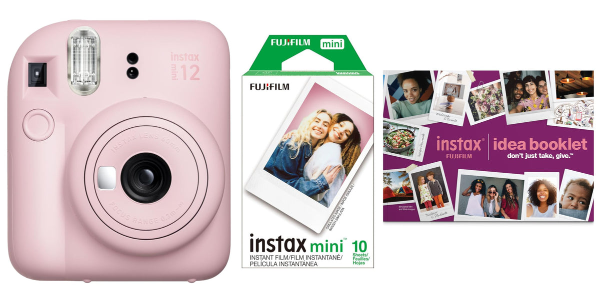 Fujifilm Instax Mini 12 Pink Bundle camera with selfie mirror for quick, vibrant photos