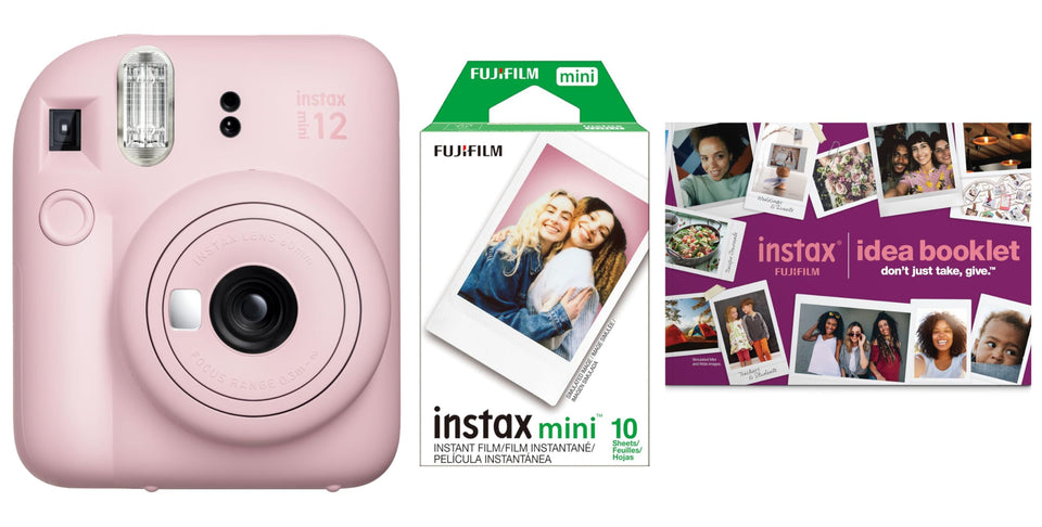 Fujifilm Instax Mini 12 Pink Bundle camera with selfie mirror for quick, vibrant photos