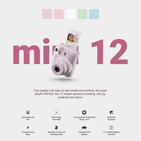 Fujifilm Instax Mini 12 selfie mirror closeup for easy framing.
