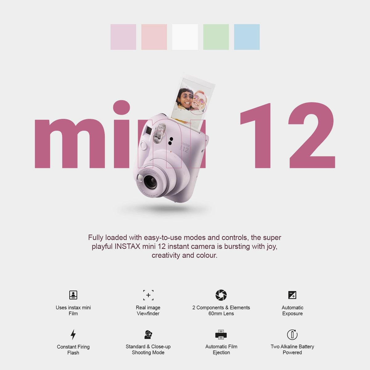 Instax Mini 12 Selfie Mode with mirror for close-up selfies