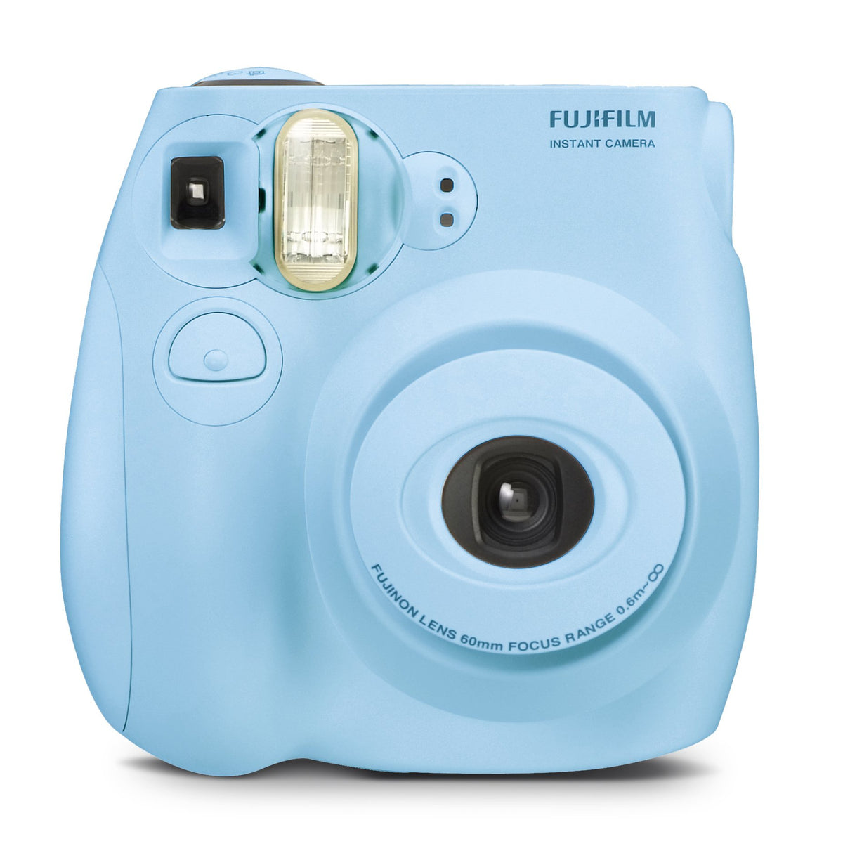 Fujifilm Instax MINI 7s Light Blue camera front view for quick, on-the-go instant memories.