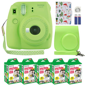 Fujifilm Instax Mini 9 lime green camera with self-portrait framing