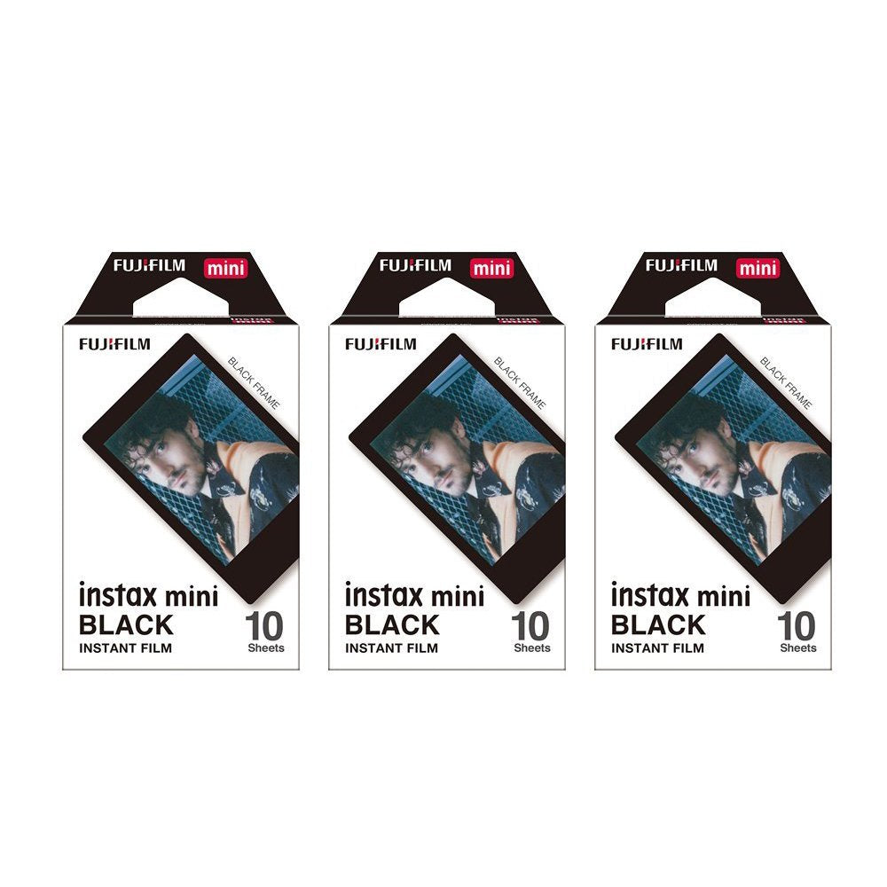 Fujifilm Instax Mini black frame front packaging showing product and quantity benefit