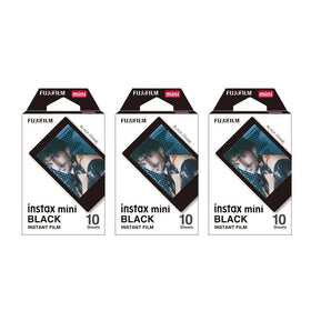 Fujifilm Instax Mini black frame front packaging showing product and quantity benefit