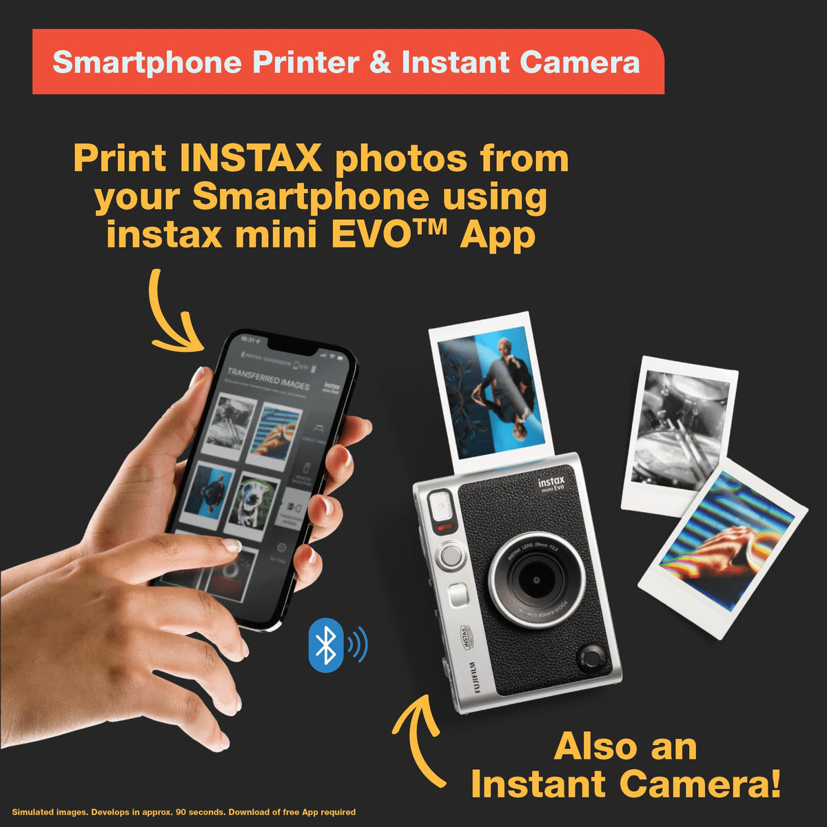 Fujifilm Instax Mini EVO back brown angle highlighting control dials and lever