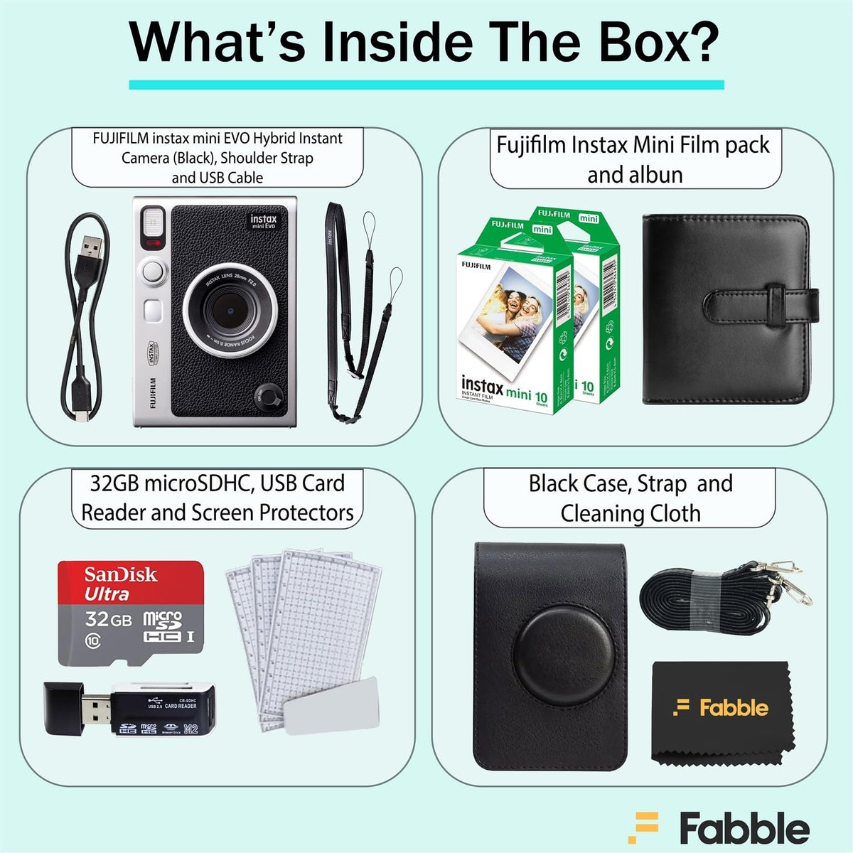 Fujifilm Instax Mini Evo black side angle for easy grip.