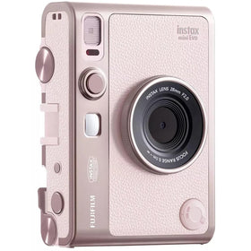 Fujifilm Instax Mini Evo pink automatic exposure adapts to light for balanced captures.