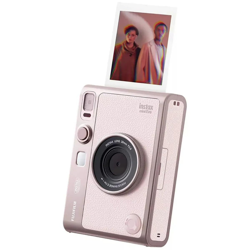 Fujifilm Instax Mini Evo pink compact design enables spontaneous, portable photography on the go.