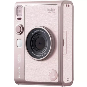 Fujifilm Instax Mini Evo pink 2.7-inch LCD preview for accurate framing.