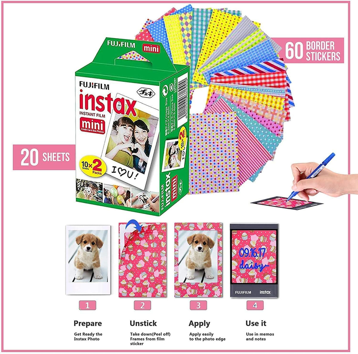 Fujifilm Instax Mini film twin pack for vibrant instant prints.