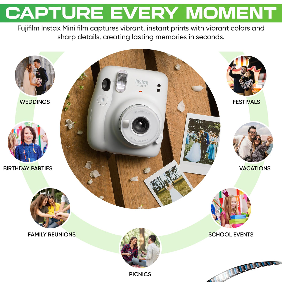 Fujifilm Instax Mini film unboxed beside Balveli cloth, ready-to-use kit for clean shooting