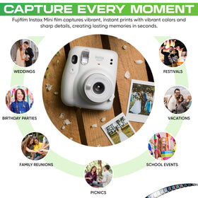 Fujifilm Instax Mini film unboxed beside Balveli cloth, ready-to-use kit for clean shooting