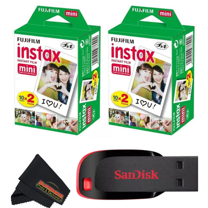 Fujifilm Instax Mini front packaging showing contents and compatibility benefits