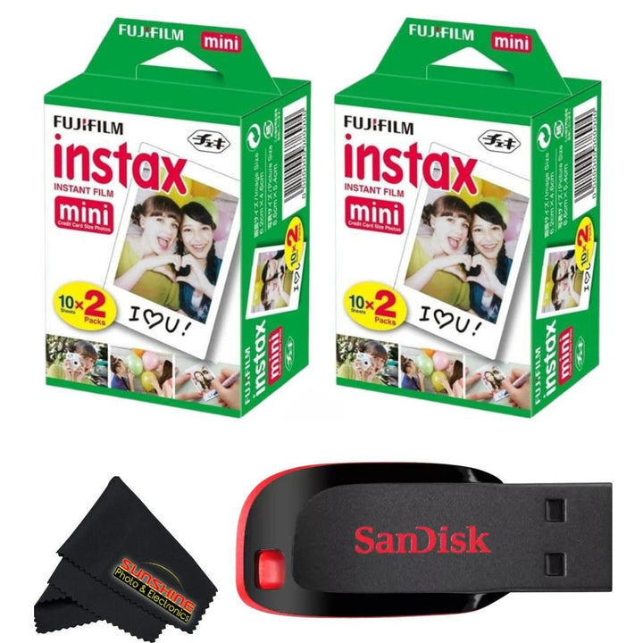Fujifilm Instax Mini front packaging showing contents and compatibility benefits