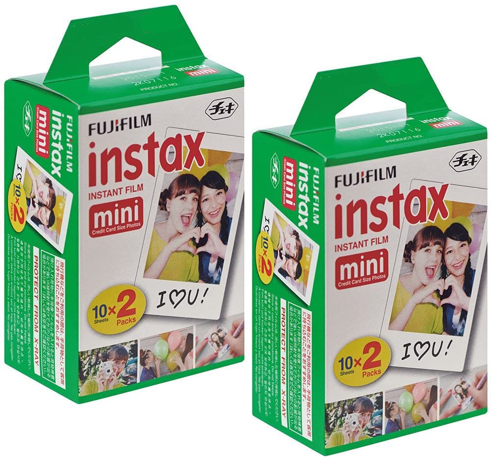 Fujifilm Instax Mini twin pack front packaging showing 40-shot bundle and benefits