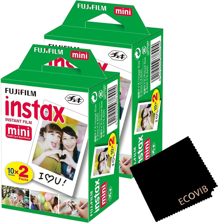 Fujifilm front packaging showing two-film boxes and 40 exposures benefit instant sharing
