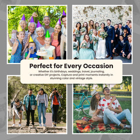 FUJIFILM camera in use at a party producing instant keepsakes