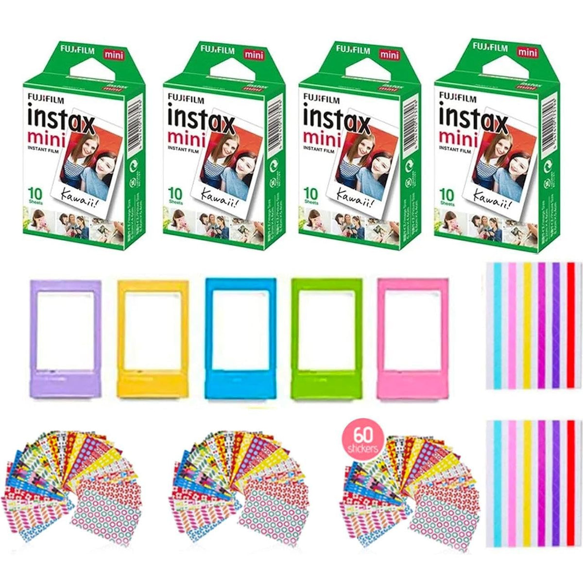 Fujifilm Instax Mini instant film sheets in vibrant colors for daylight and flash photography