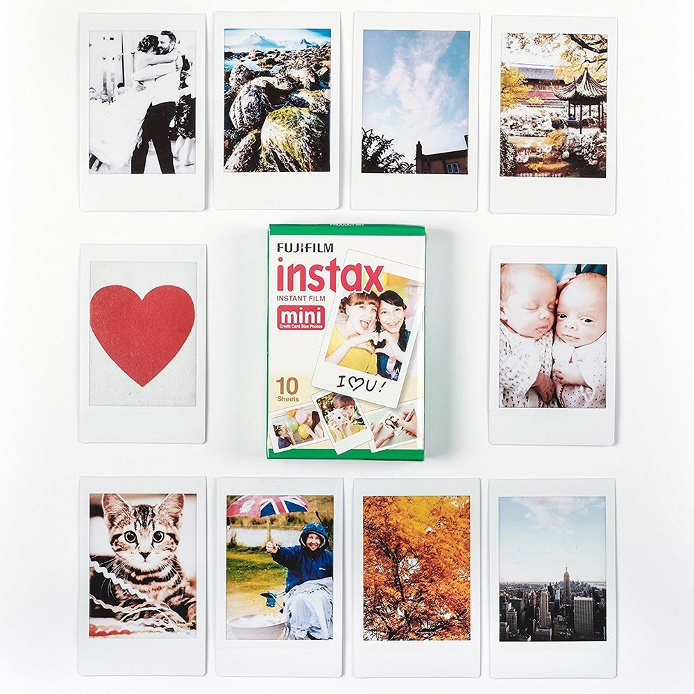 Fujifilm Instax Mini lifestyle party scene showing instant photos shared among friends