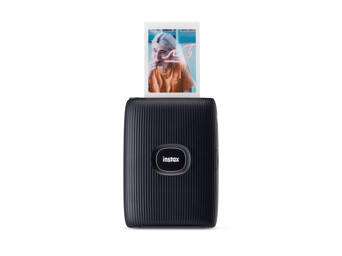 Fujifilm Instax Mini Link 2 Space Blue front-angle view enabling quick instant prints