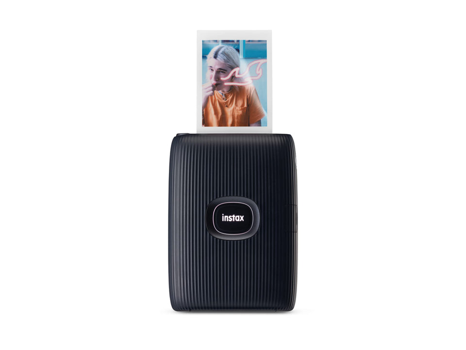 Fujifilm Instax Mini Link 2 Space Blue front-angle view enabling quick instant prints