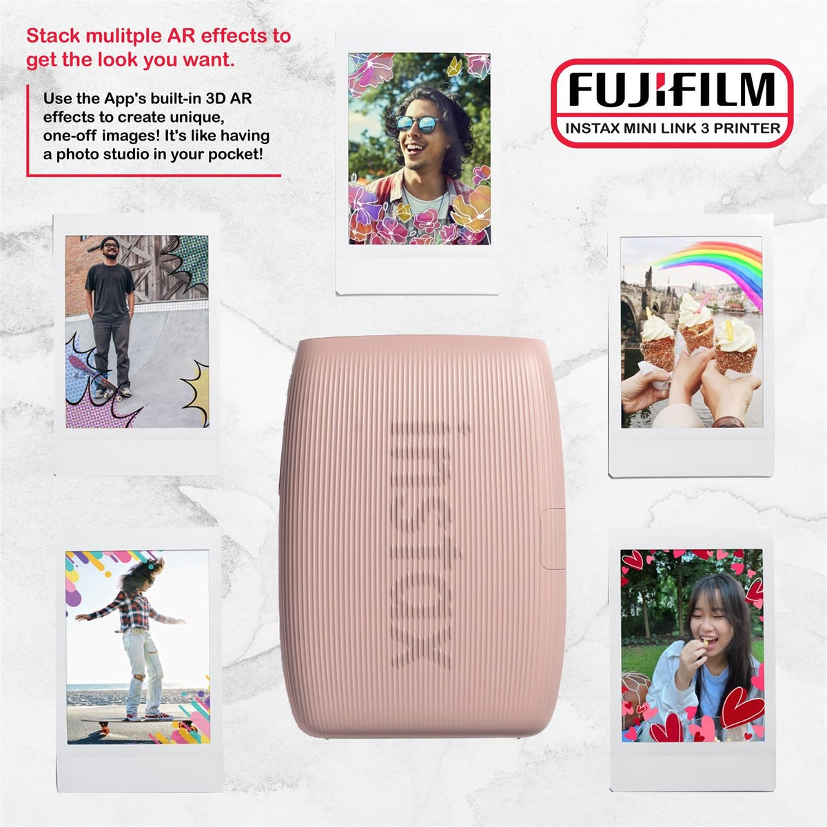 Fujifilm Instax Mini Link 3 prints develop in about 90 seconds for keepsakes.