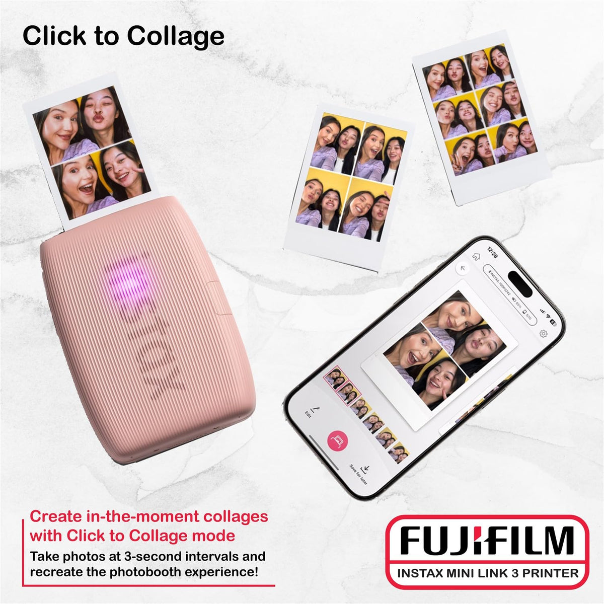 Fujifilm Instax Mini Link 3 AiR Studio AR effects add 3D embellishments.