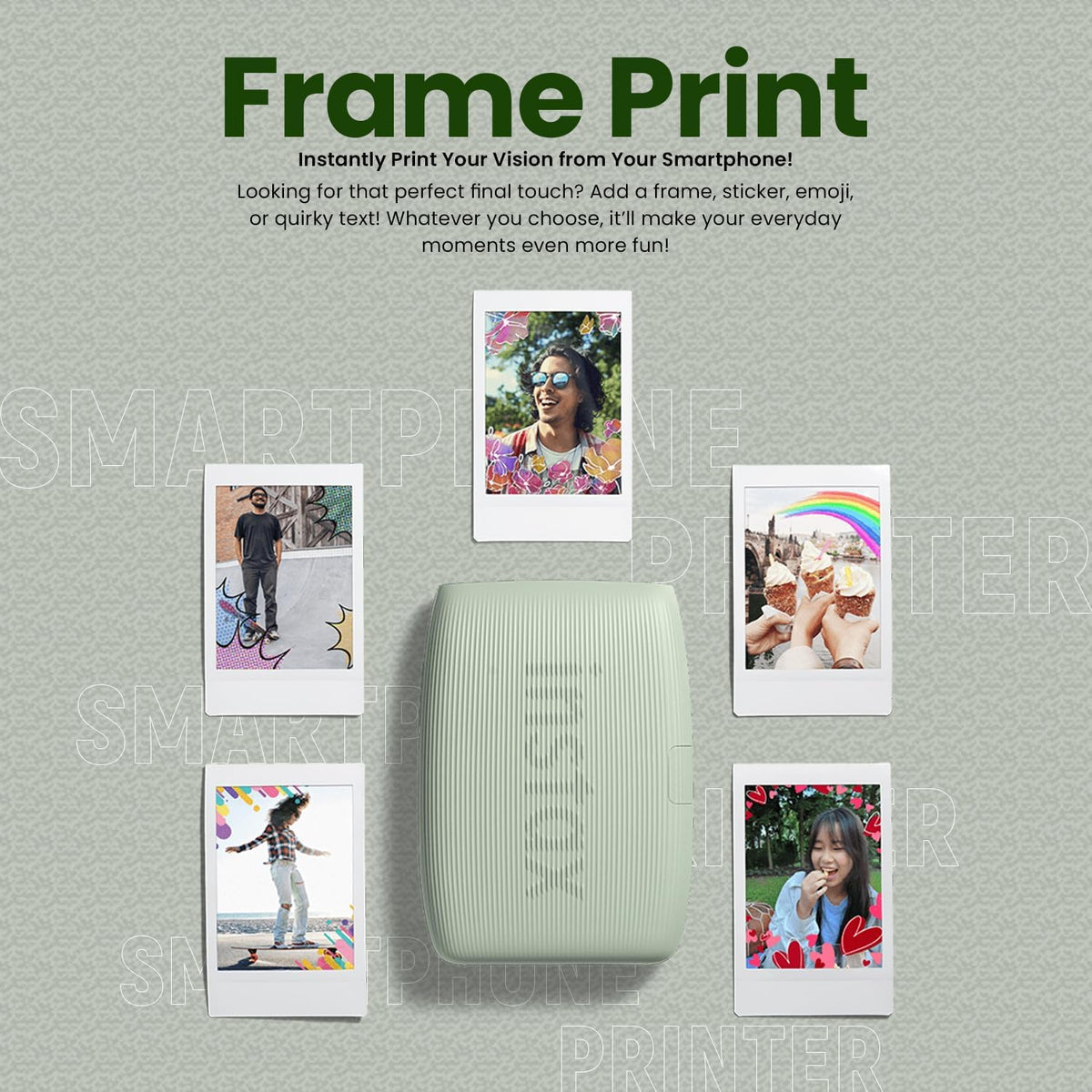 Bundle content with charger and Sage Green travel bag for travel printing.