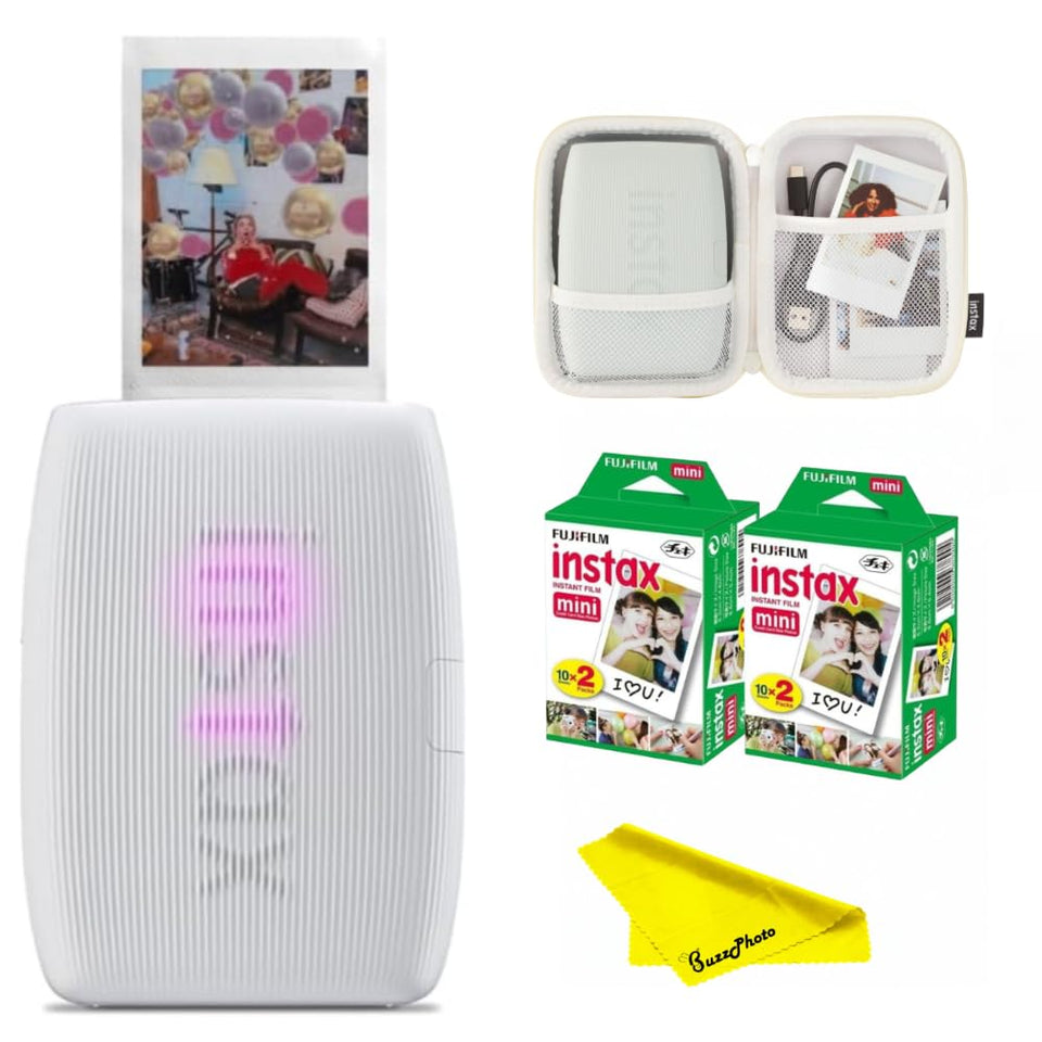 Fujifilm Instax Mini Link 3 Clay White bundle with 40 films for on-the-go printing.
