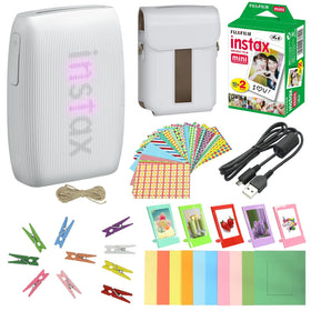 Fujifilm Instax Mini Link 3 Clay White printer with vibrant LEDs for quick on-the-go prints.