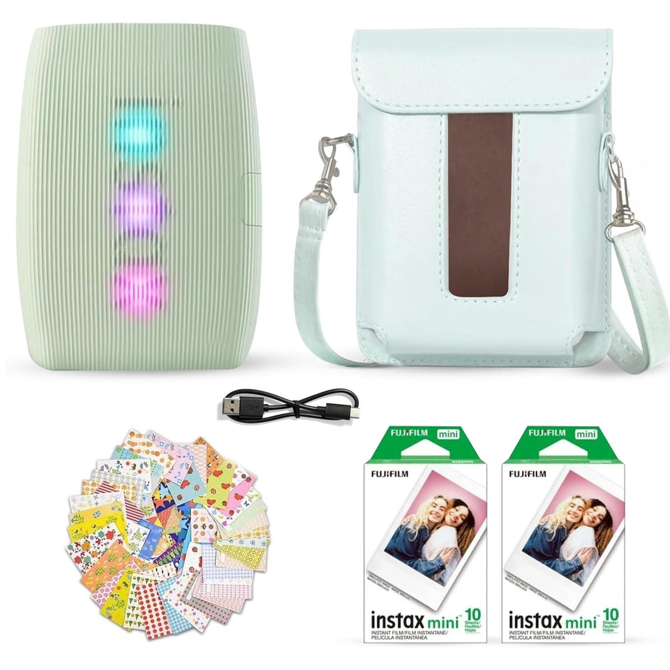Fujifilm Instax Mini Link 3 printer in sage green ready for instant photos.