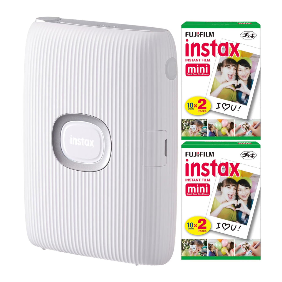 Fujifilm Instax Mini Link ash white front view, quick output for instant memories.