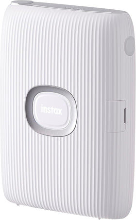 Fujifilm Instax Mini Link ash white side view, portable quick-print companion.