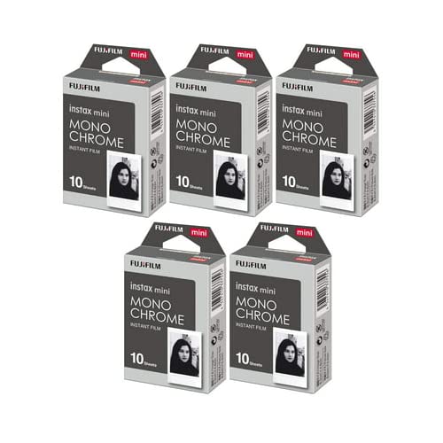 Fujifilm Instax Mini Monochrome Film pack front view for bold black-and-white prints.