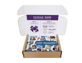 Fujifilm Instax Mini packaging showing 12 packs of 10 exposures for easy reloads.