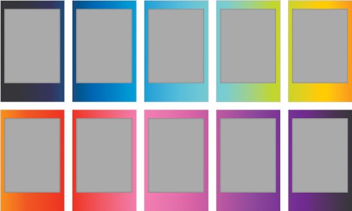 Sample Fujifilm Instax Mini Rainbow Film prints with vivid rainbow borders