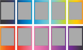 Sample Fujifilm Instax Mini Rainbow Film prints with vivid rainbow borders