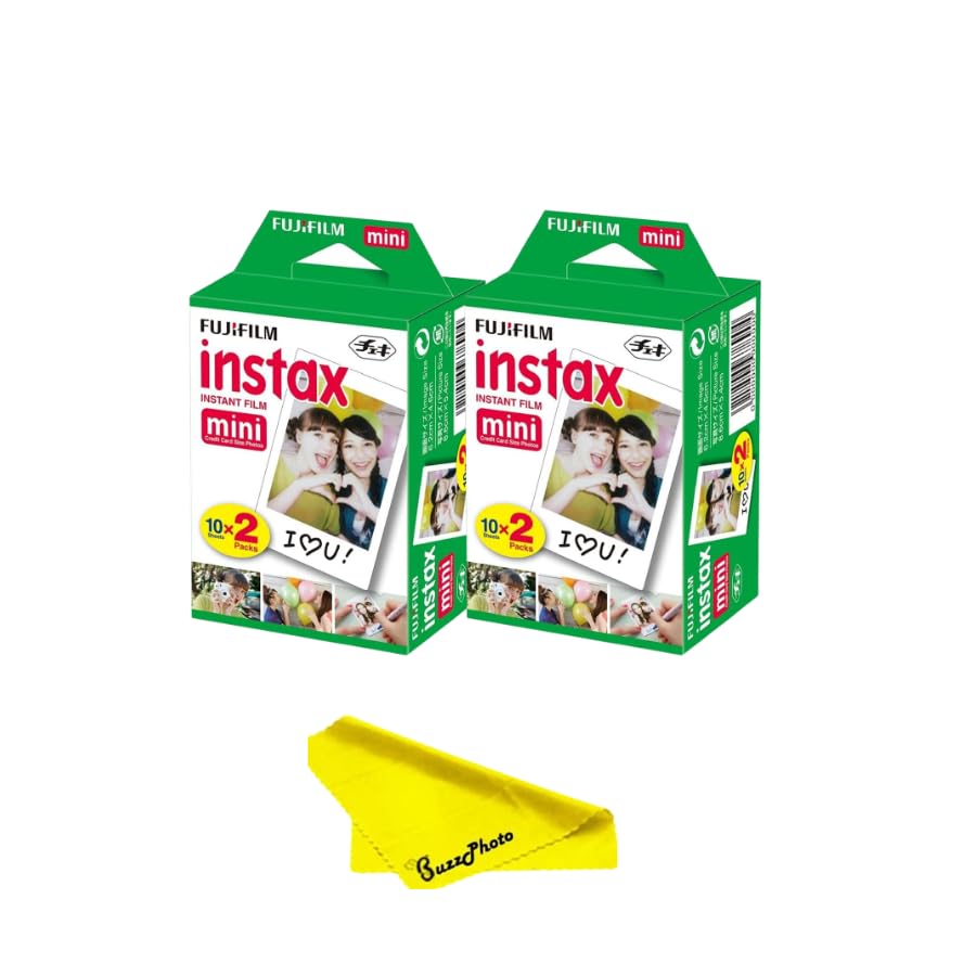 Fujifilm Instax Mini twin pack film with BuzzPhoto cloth for quick vivid prints