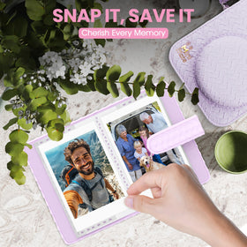 Fujifilm Instax photo album open to organize and display printed photos